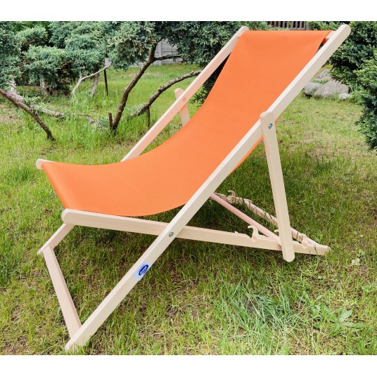 Leżak 3 pozycyjny drewniany, kolor naturalne drewno bukowe, tapicerka pomarańczowa